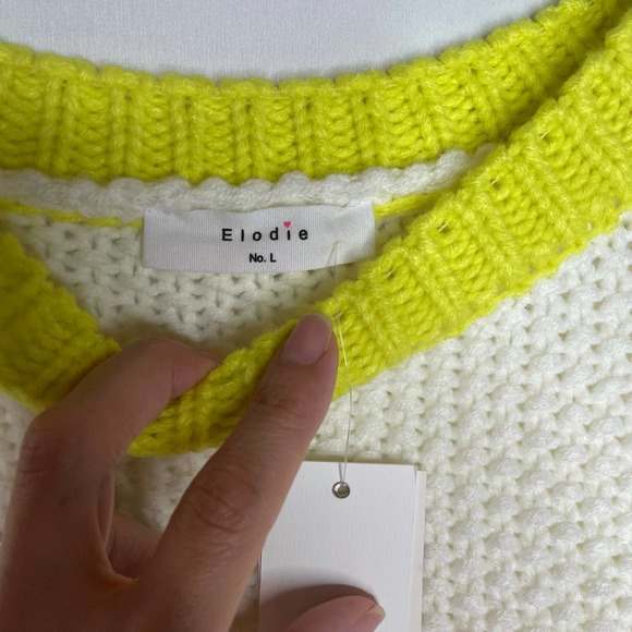 Elodie Colorblock White Neon Green Sweater Large - Picture 4 of 6